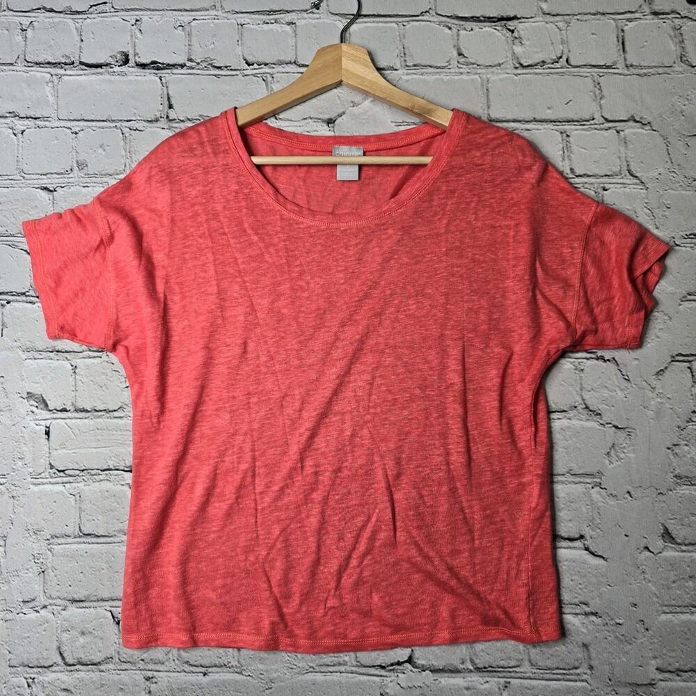 Chico's 100% Linen Coral Red Short Sleeve Tshirt Size Chico's 0 (US Small)